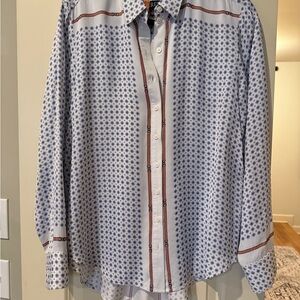 J. Crew Blue and White Geometric Button Down Shirt